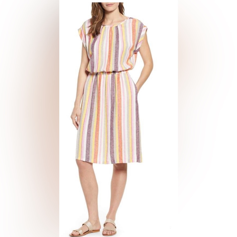 Nordstrom Caslon Stripe Linen Dress, Medium, Pink Biscotti Stripe